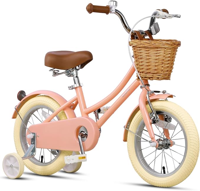 Glerc Little Molly 12-20 Inch Kids Retro Cruiser Bike for 2-13 Year Old with Wicker Basket & Training Wheels/Kickstand, Multiple Colors