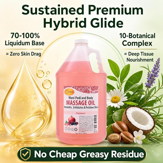 SPA REDI Professional Bulk Massage Oil – Hybrid Glide Formula with Argan Oil & 10-Botanical Complex | For Licensed Massage Therapists & Spa Use | Extended Deep Tissue Sessions | Made in USA | 1 Gallon