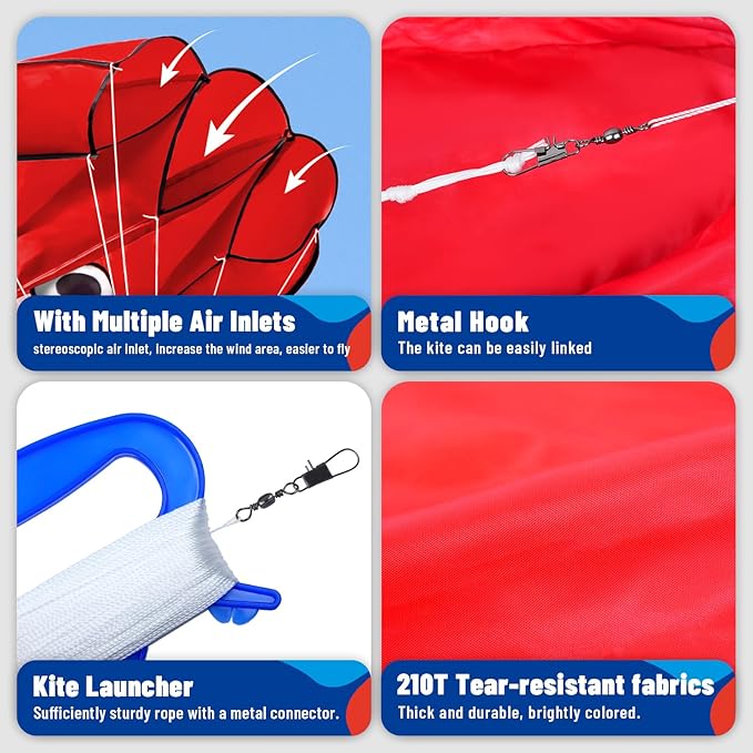 SGftre 3 Piece Set Octopus Kites for Kids and Adults，Easy to Fly for Outdoor Adults Children Line Kite for Kids Toy (Octopus red Blue Green 3-piece Set, 3)