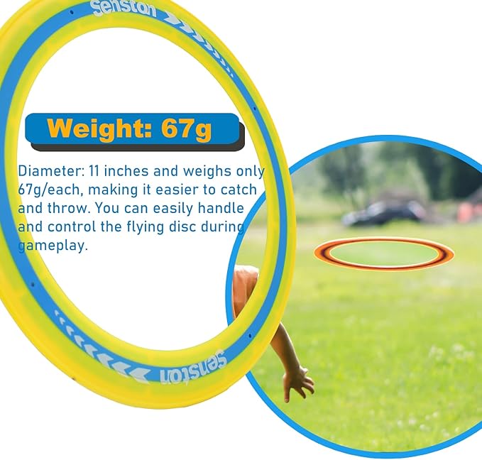 Senston Flying Discs Easily Catch and Throw Sports Disc 11 Inch Soft Flying Discss for All Players Colorful Flying Discs 3 Pcs for Pool Backyard Family Fun (Yellow)