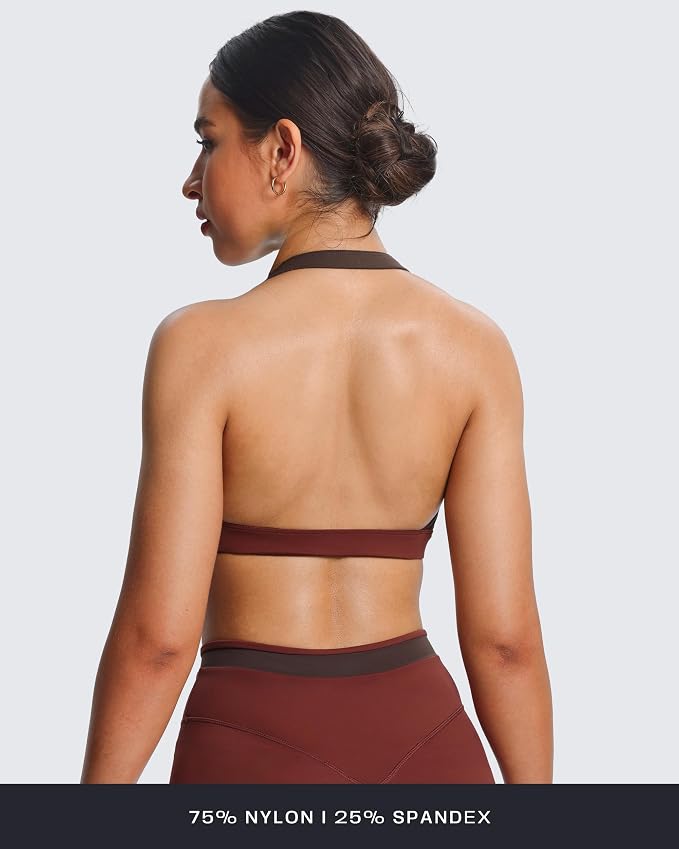 Aoxjox Women's Color Block Halter Workout Sports Bras Fitness Athletic Vanessa Bra Yoga Crop Tank