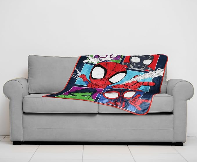 Sunny Side Up Marvel Spidey & His Amazing Friends Plush Travel Throw Blanket - Measures 40 x 50 Inches - Super Soft & Cozy Travel Accessories Features Miles Morales & Ghost Spider Gwen