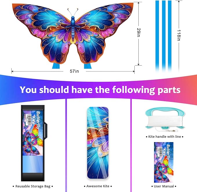 HONBO Butterfly Kites for Kids & Adults, Easy to Fly for Beginners, Each Kite with 300ft Line Handle,Beginner Kite for Kids Ages 4-8,Beach Kites for Outdoor Activities & Family Trip