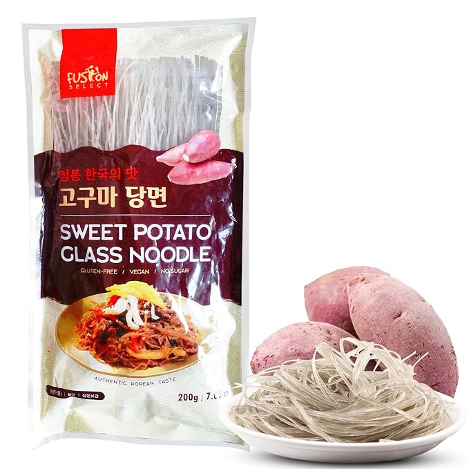 Fusion Select 1 Pack Sweet Potato Glass Noodles - Japchae Noodles - Zero-Fat, Low-Calorie, No-Sodium Diet-Friendly, Gluten-Free, Vegan, Stir-Fry, Dumplings, Hot Pot - For Chinese, Korean Recipes - 7.05oz