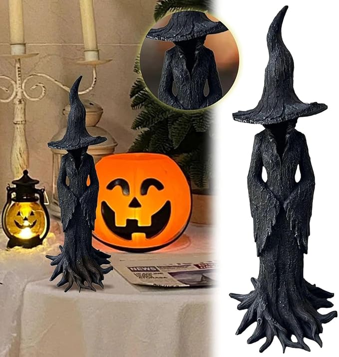 Cracker Barrel Tree Witch Statue – Halloween Resin Figurine | Retro Magician Decor | Dark Fantasy Ornament | Nib Festival Collectible (Witch 8in)
