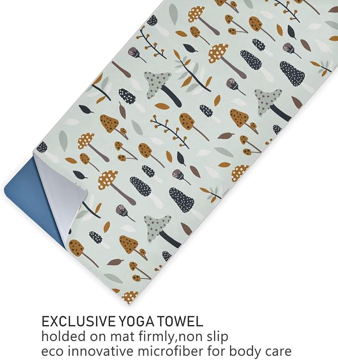 Mushroom Yoga Mat Towel Non Slip Soft Sweat Absorbent Hot Yoga Towel for Hot Yoga, Pilates and Workout-73 x 27 Inch