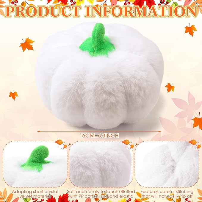 4 Pcs Pumpkin Pillows Fall Halloween Pumpkin Stuffed Animals Rabbit Hair Plush Toys Fluffy Thanksgiving Decor Throw Pillows Gifts for Kids for Home Bedroom Sofa Couch(White)