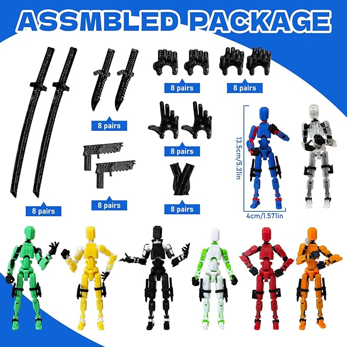 8PCS Dummy13 Action Figure Set | Pre-Assembled 3D Printed Titan13 and Robo Figures, Highly Articulated Robot Toys with Interchangeable Accessories, Perfect for Collectors and Hobbyists (grere-Black)