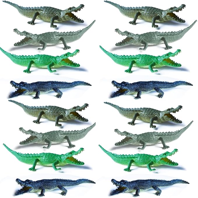SENSORY4U Crocodile Toys – 16 pcs 6" Alligator Action Figures, Crocodile Hunter Toy, Animal Figures for Party Favors, Gifts, Prizes & Giveaways – Assorted Colors