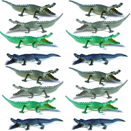 SENSORY4U Crocodile Toys – 16 pcs 6" Alligator Action Figures, Crocodile Hunter Toy, Animal Figures for Party Favors, Gifts, Prizes & Giveaways – Assorted Colors