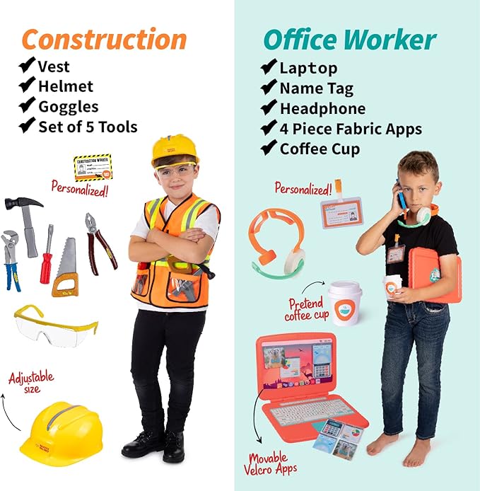 Born Toys Pretend Play Costumes for Kids Ages 3-7, Washable Toddler Dress Up Set for Play (6 in 1)