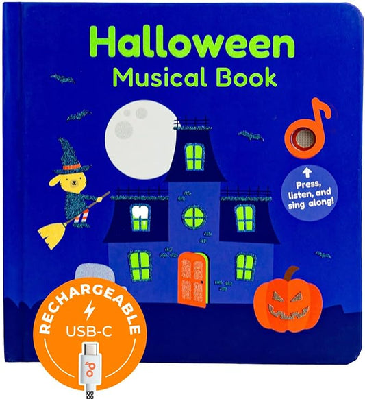 Cali's Books Halloween Musical Book - Glow in The Dark Toddler Sound Books, USB-C Rechargeable Singing Nursery Rhymes Music Toys, Halloween Song Toy for Kids 1-3