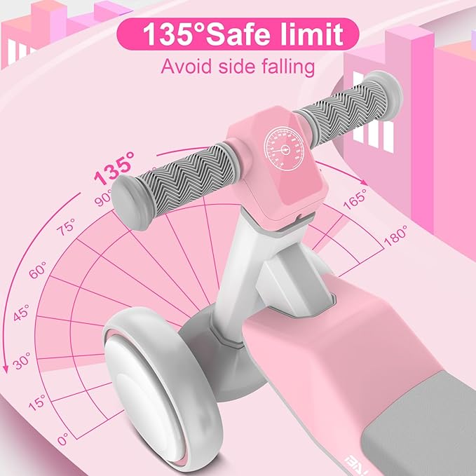 Colorful Lighting Baby Balance Bike Toys for 1 Year Old Girls Gifts, Toddler First Bike 12-24 Months with Adjustable Soft Seat, 4 Silent Wheels Ride on Toy, Perfect First Birthday Gift