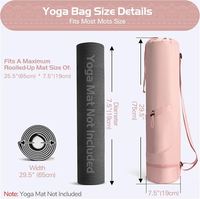 Yoga Mat Bag, Yoga Bag with Adjustable Strap and Pockets for Women & Men, Lightweight Carrier for Yoga, Workout, Outdoor Use
