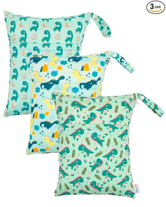 ALVA ALVABABY 3pcs Medium Cloth Diaper Wet Dry Bags Waterproof Reusable with Two Zippered Pockets Travel Beach Pool Daycare Soiled Baby Items Yoga Gym Bag for Swimsuits or Wet Clothes 3L-ZM38