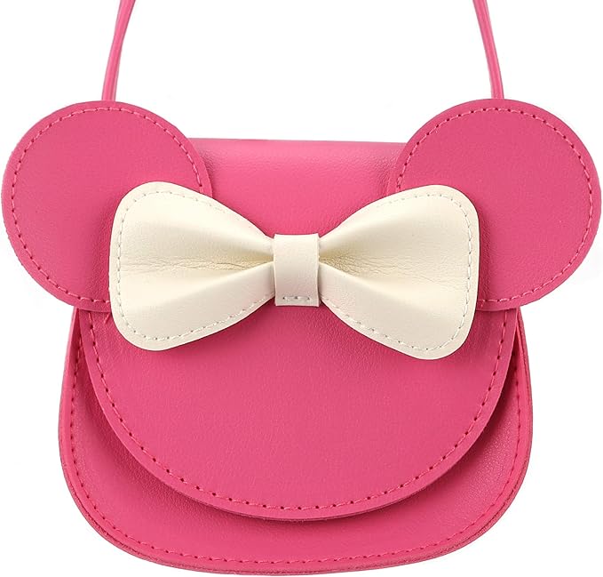 Little Mouse Ear Bow Crossbody Purse,PU Shoulder Handbag for Kids Girls Toddlers(Rose Pink)