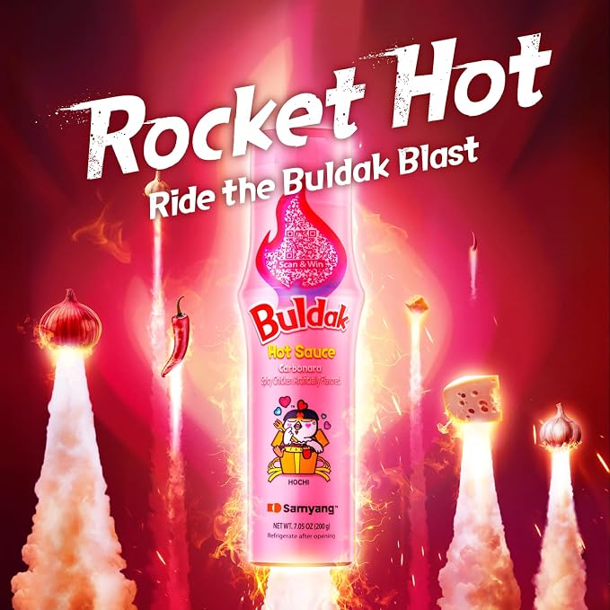 Buldak Carbonara Korean Creamy Spicy Hot Chicken Sauce, 5.57 oz 2-Pack | Creamy Pink Sauce heat in a bottle; Drizzle on pizza, pasta, wings, or fried chicken; Easy squeeze condiment; for daily use