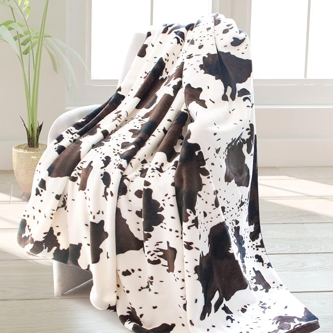 Cow Print Blanket Flannel Fleece Twin Size Blankets and Throws Fuzzy Lightweight Warm Cozy Black Cow Blankets Soft Microfiber Couch Sofa Throw Blanket Gift for Adults All Seasons 60" x 80"