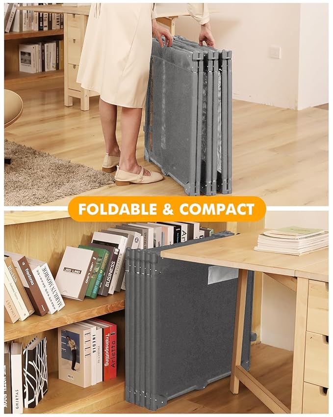 Extra Wide Baby Gate Playpen with Heat-Resistant Mesh,8 Panel Foldable Baby Fence,Indoor/Outdoor Safety Barrier,Dog Playpen & Fireplace Gate Gray