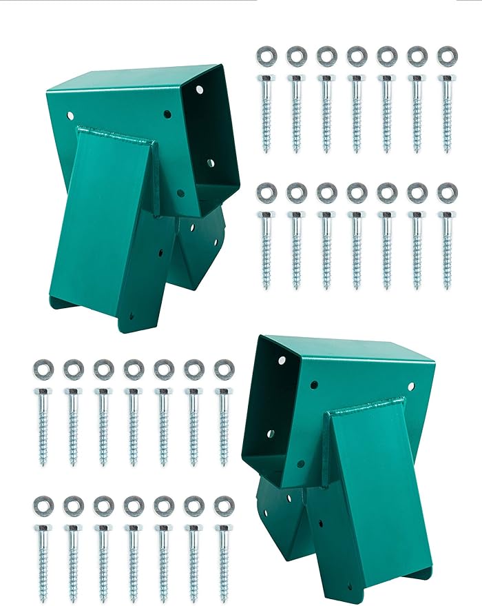 Swing Set Brackets - 2 DIY Wooden Swing Hardware Bracket, Playground Equipment Parts, with Mounting Accessories, for Outdoor Play, Green