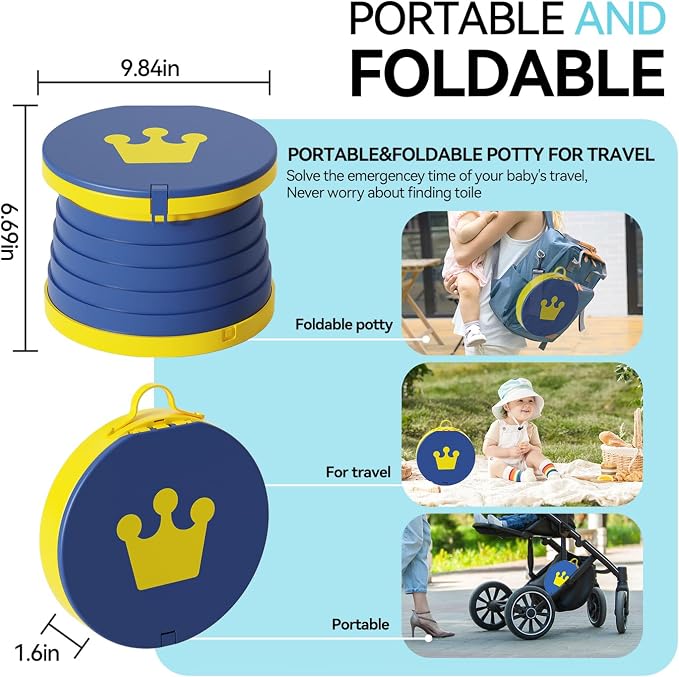 Portable Foldable Toddler Travel Potty - Medium Pink Potty Seat, Emergency Toilet for Car Camping Hiking, Lightweight Potty Chair for Indoor Outdoor Toddler Use