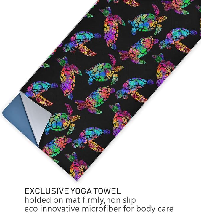 Colorful Sea Turtles Yoga Mat Towel Non Slip Soft Sweat Absorbent Hot Yoga Mat Towel for Hot Yoga, Pilates and Workout-73 x 27 Inch