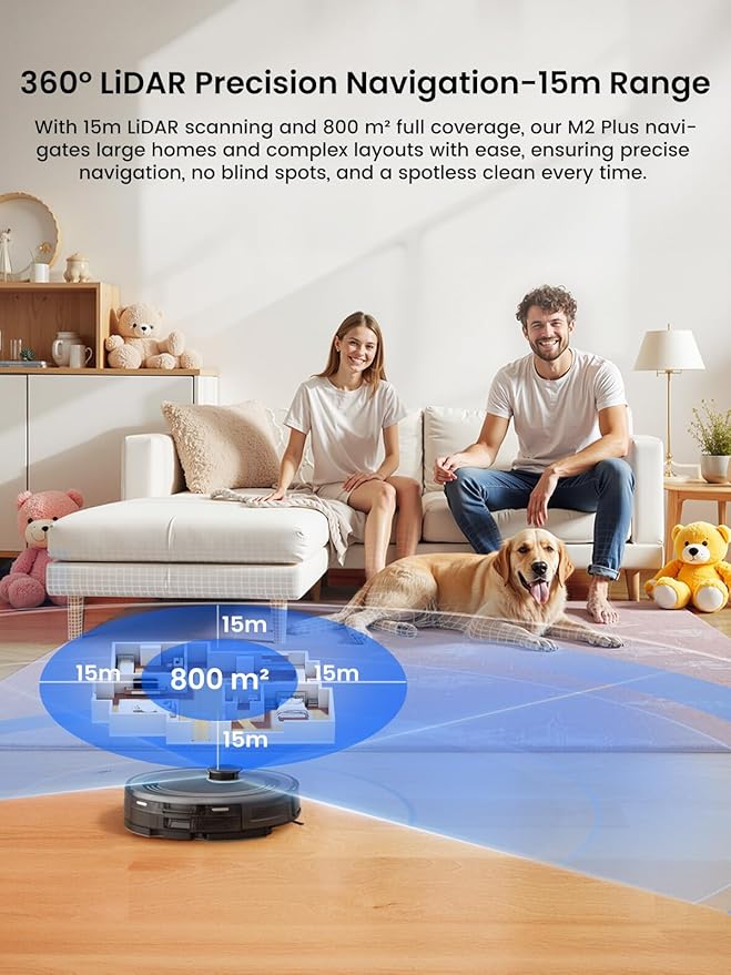 Lefant LiDAR Robot Vacuum and Mop, 45-Day Self-Emptying, 6000Pa Robotic Vacuum Cleaner with Carpet Detection, 190° PSD Obstacle Avoidance, Multi-Floor Mapping, WiFi/Alexa/APP/iWatch, M2 Plus, Black