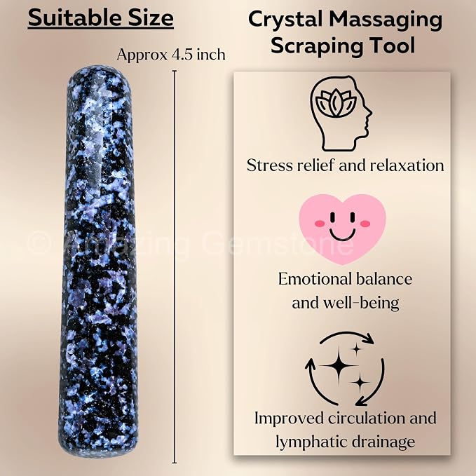 Amazing Gemstone Indigo Gabbro Crystal Wand Massage Stick - Pelvic Wand Gua Sha for Adults - Crystals and Healing Stones Massage Wands for Adults Gifts (Smooth)