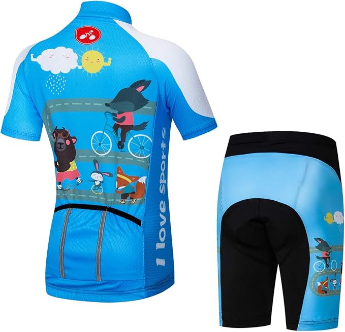 Hotlion Kids Cycling Jersey Set Short Sleeve Boys Mountain Bike Shirt Girls Cartoon Bicycle Tops Childs for Riding Biking