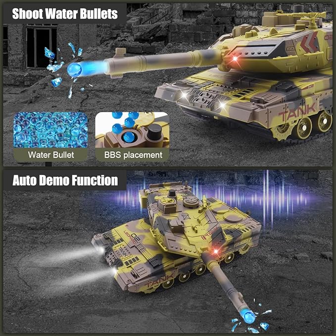 RC Tank That Shoots for Kids Adults, 2.4G Remote Control Army Tank Toys with Auto Demo Sound Light Smoke, 13 Channel Military Vehicles Model Gift for Boys, Army Beige