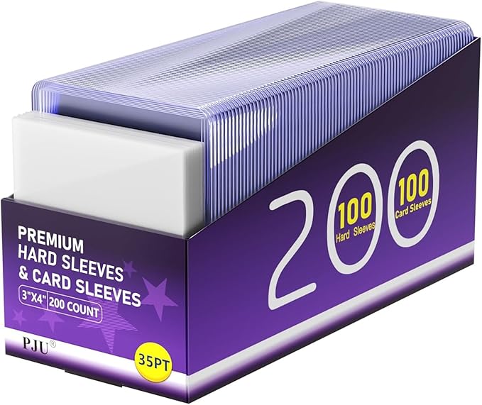 200 Card Sleeves Hard Plastic, Premium Baseball Card Sleeves, 3" x 4" Trading Cards Holder, Sports Football Game Cards Protectors Top Cases (100 Hard Sleeve + 100 Soft Sleeve)