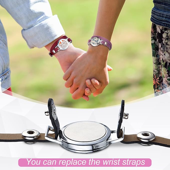 Bonuci 2 Pcs Essential Oil Diffuser Bracelet Aromatherapy Fragrance Locket Bracelet Adjustable with 6 Replacement Leather Band and 18 Refill Pad Gift Set for Women Girls Wife Friend Christmas Birthday