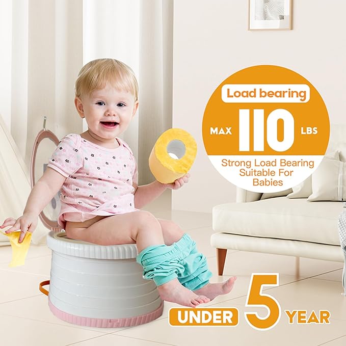 SunnySmile Portable Toilet for Kids,Portable Potty Seat for Toddler Travel,Travel Potty with Travel Bag, Applicable to Camping, Indoor/Outdoor Use, Includes 45 Replacement Bags (Pink)
