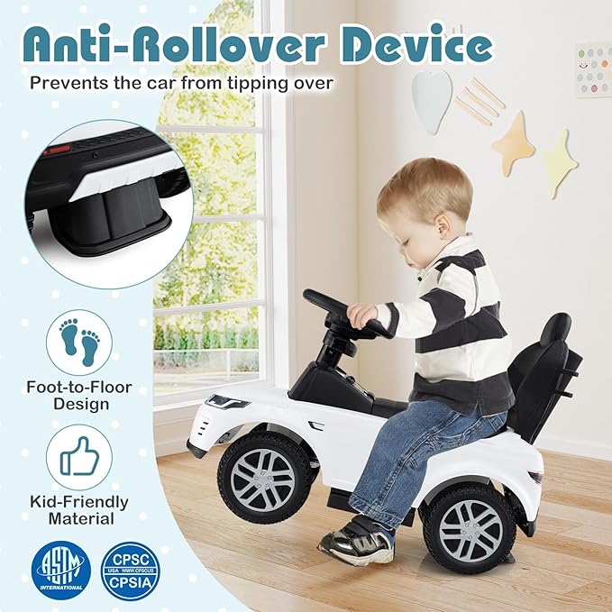 Costzon Push Car for Toddlers, 3 in 1 Land Rover Discovery Stroller Sliding Walking Car with Handle, Horn Sound, Underneath Storage, Armrest Guardrail, Foot-to-Floor Ride On Toy for Boys Girls (White)