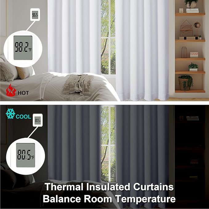Simplebrand Ava Pure White Curtains for Bedroom 96 Inches Long 2 Panels Set, Light Filtering Window Treatment, Light Filtering Curtain Drapes, Soft Casual Rod Pocket Privacy Curtains, W40 x L96 Inch