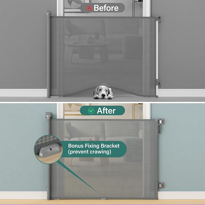Babepai Retractable Baby Gates No Drilling | 54" Wide x 34" Tall Dog Gates for Stairs | Indoor/Outdoor Use | Child Gates for Doorways, Deck, Porch, Hallways, Patio - Gray