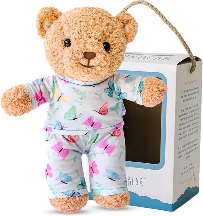 Zip N' Bear Soft Plush Teddy Bear Stuffed Animal with Butterfly Pajamas - Zippy The Bear Cute Cuddly Plush Toy, Perfect Sensory Teddy for Kids, Toddlers - Adorable Gift & Bedtime Companion