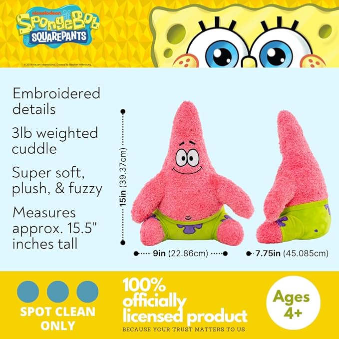 Spongebob Squarepants Patrick Star Bedding Super Soft Plush Calming 3Lb Weighted Cuddle Pillow Buddy, Comfort Pillow, (100% Officially Licensed Product) by Franco Calm