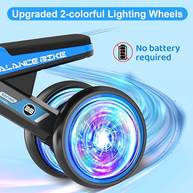 Colorful Lighting Baby Balance Bike Toys for 1 Year Old Boys Gifts, Toddler First Bike 12-24 Months with Adjustable Soft Seat, 4 Silent Wheels Ride on Toy, Perfect First Birthday Gift