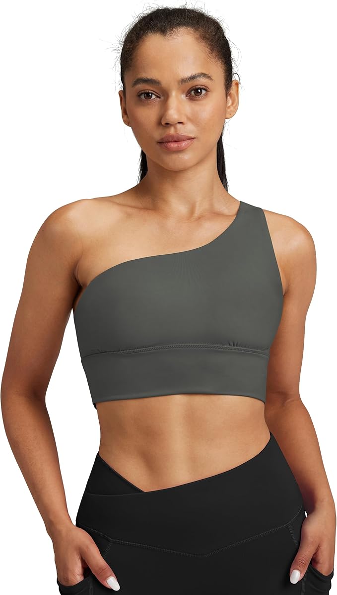 Queenie Ke Womens One Shoulder Sports Bra Left Side Strap Yoga Bras Gym Training Workout Crop Tops
