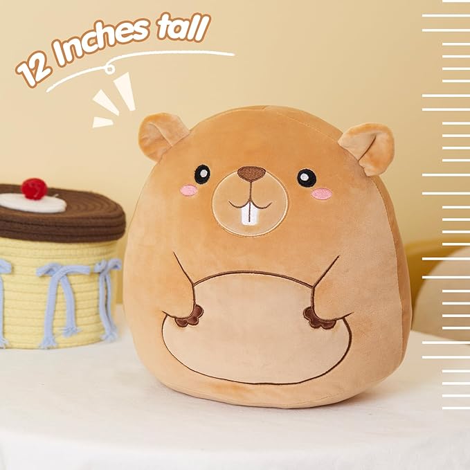 Athionsu 12-Inch Groundhog Plush Pillow Cute Stuffed Animal Cushion for Toddler Kids and Boys, Soft and Squishy Groundhog Plush Toy Pillow forRoom Decor