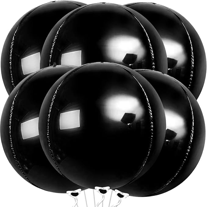 KatchOn, Large Black Mylar Balloons - 22 Inch, Pack of 6 | Round 4D Mylar Balloon for Birthday, Bachelorette Decorations | Black Birthday Party Decorations