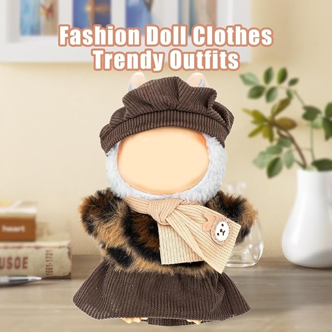 Leopard 17cm Doll Clothes Winter Brown Leopard Stylish Clothes Set Patterned Tops Halloween Christmas Doll Outfit Accessories