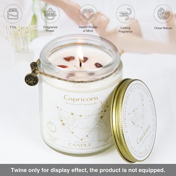 Zodiac Sign Candles, Zodiac Crystal Sign Candles,Astrology Scented Candles Best Friends Gifts for Women, Men Sister Brother Zodiac Funny Birthday Gift Candle Jar (Capricorn)