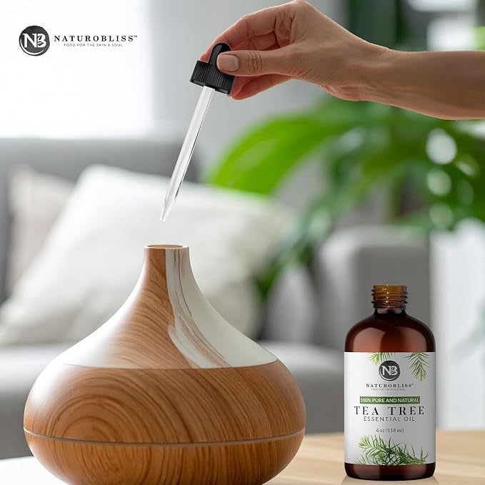 NaturoBliss Essential Oil with Glass Dropper - 100% Pure and Natural - Essential Oils for Diffuser, Aromatherapy, Soap and Candle Making, Tea Tree Essential Oil, Tea Tree Oil, 4 Fl Oz