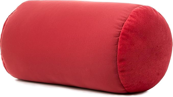 PILLOWY Microbead Bolster Neck Roll Pillow, Gently On Body, Head, Neck & Shoulders No Pain Rest, Relax Sleep - Silky Feel Prevent Wrinkles & Hair Breakage - Lightweight Cylinder, 14" x 8", Deep Red