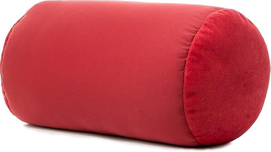 PILLOWY Microbead Bolster Neck Roll Pillow, Gently On Body, Head, Neck & Shoulders No Pain Rest, Relax Sleep - Silky Feel Prevent Wrinkles & Hair Breakage - Lightweight Cylinder, 14" x 8", Deep Red