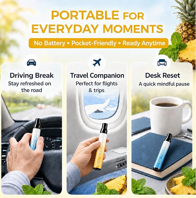 Herbal Diffuser Pen 2 Pack, Pineapple & Mint Personal Aroma Stick, Portable Scent Stick with PCTG Tip & 304 Stainless Steel Tube, Pocket Fresh Aroma Pen for Office, Travel, Gym & Daily Use