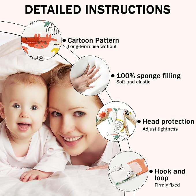 Baby Head Protector Baby Helmet for Crawling Walking, No Bumps Safety Head Adjustable Protective Cap for Walking, Playing - Red Dinosaur