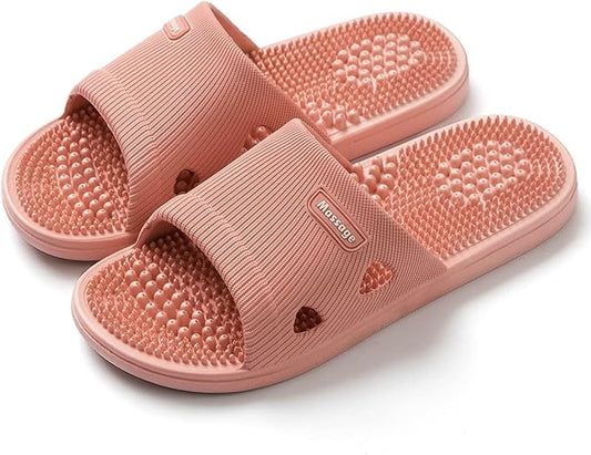 Acupressure Massage Slippers for Plantar Fasciitis for Women Acupuncture Slippers Arthritis Neuropathy Pain Relief Non-Slip Massage Sandals Womens Stress Relief Gifts for Bath (US Women 5.5-6, Pink)